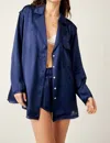 Free People Like Honey Long-sleeve Satin Pajama Shirt In Blue