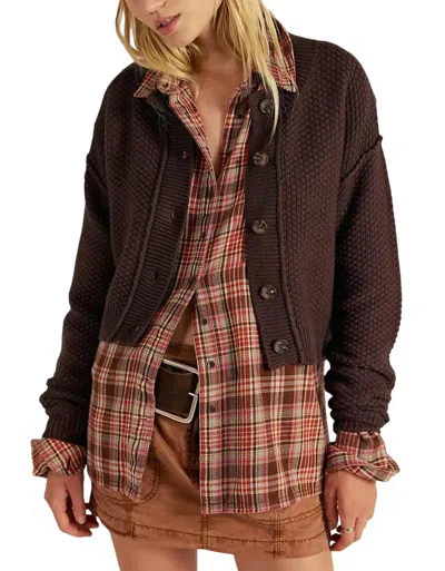 Free People Lila Knit Cardigan In Chocolate Brown