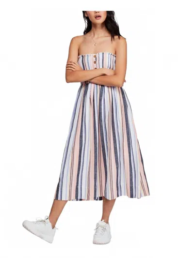 Free People Lilah Striped Pastel Cotton Dress Bohemian Fit And Flare In Multicolor
