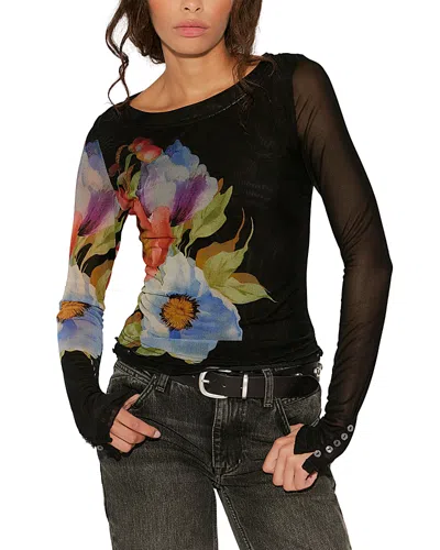 Free People Lilly Printed Long Sleeve Bodycon Top In Black