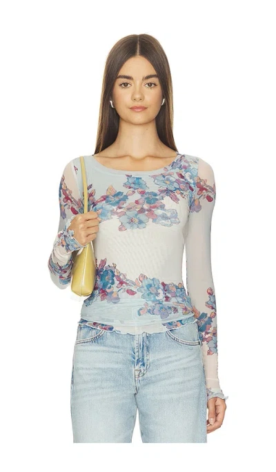 Free People Lilly Printed Long Sleeve Top In Blue