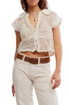 Free People Lily Crop Crochet Cardigan In White