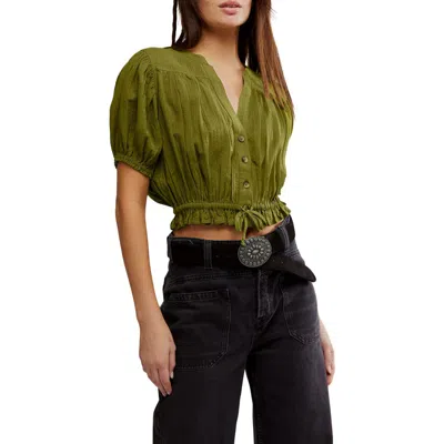 Free People Little Cloud Button-up Crop Top In Green