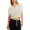Free People Little Cloud Button-up Crop Top In Clean Ivory