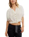 Free People Little Cloud Button-up Crop Top In Clean Ivory