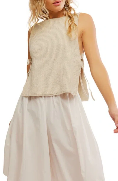 Free People Lizzie Rib Side Tie Sleeveless Cotton & Linen Sweater
