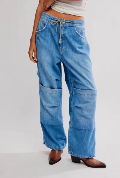 Free People Logan Cincheg Cargo Jeans In Harper In Blue