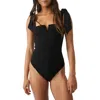 Free People Lola Shoulder Tie Seamed Bodysuit In Black