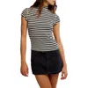 Free People Lola Stripe Funnel Neck Knit Top In Black
