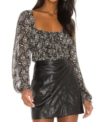 Free People Lolita Peasant Blouse Top In Dark Combo In Gray