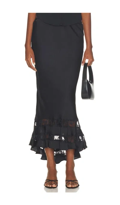 Free People Long Lost Lover 1/2 Slip Skirt In Black