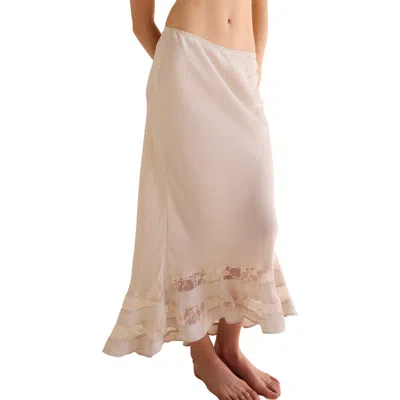 Free People Long Lost Lover Lace Detail Satin Slip Skirt In White
