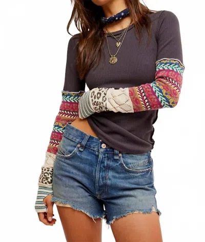 Free People Long Sleeve All In Cuff Top In Black Motif Combo In Purple