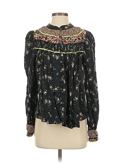 Pre-owned Free People Long Sleeve Blouse In Black