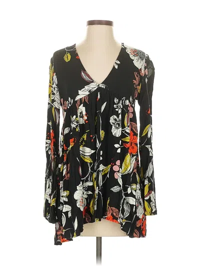 Pre-owned Free People Long Sleeve Blouse In Black