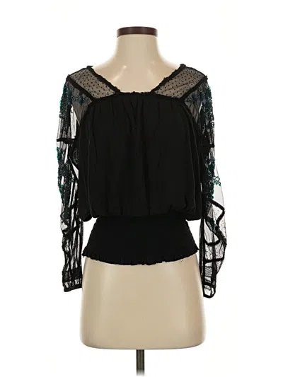Pre-owned Free People Long Sleeve Blouse In Black
