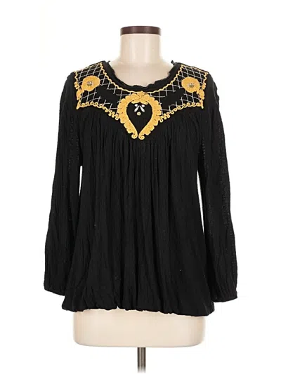 Pre-owned Free People Long Sleeve Blouse In Black