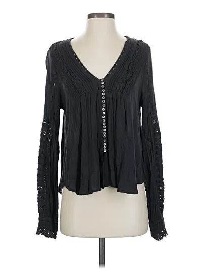 Pre-owned Free People Long Sleeve Blouse In Black