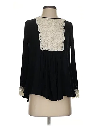 Pre-owned Free People Long Sleeve Blouse In Black