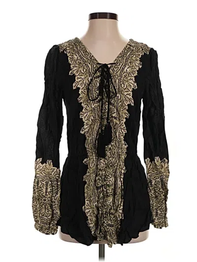 Pre-owned Free People Long Sleeve Blouse In Black