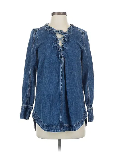 Pre-owned Free People Long Sleeve Blouse In Blue