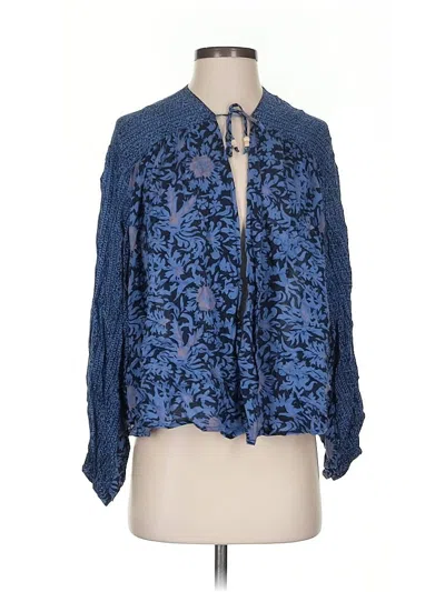 Pre-owned Free People Long Sleeve Blouse In Blue
