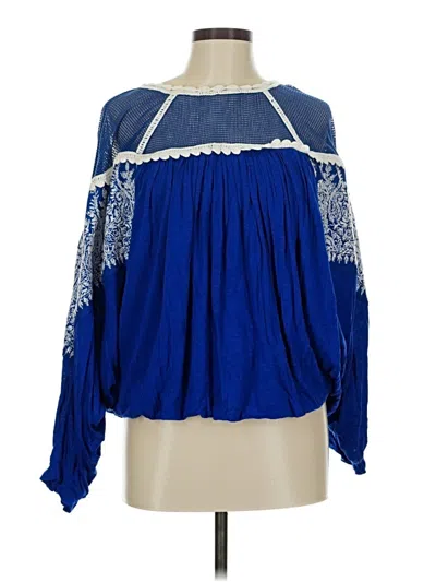 Pre-owned Free People Long Sleeve Blouse In Blue