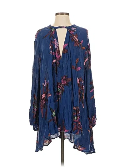 Pre-owned Free People Long Sleeve Blouse In Blue