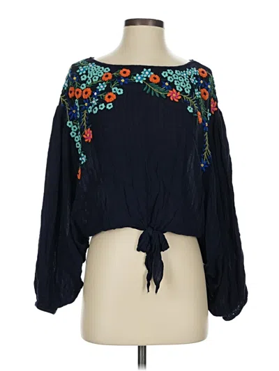Pre-owned Free People Long Sleeve Blouse In Blue