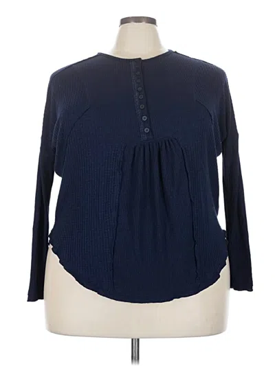 Pre-owned Free People Long Sleeve Blouse In Blue