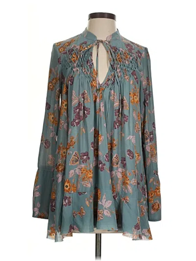 Pre-owned Free People Long Sleeve Blouse In Blue