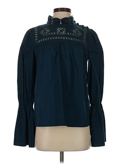 Pre-owned Free People Long Sleeve Blouse In Blue