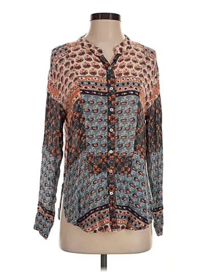 Pre-owned Free People Long Sleeve Blouse In Blue