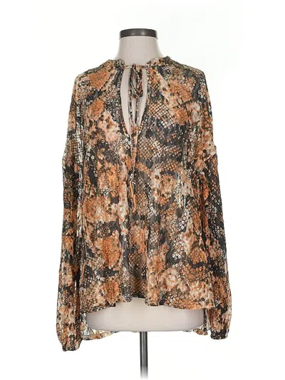 Pre-owned Free People Long Sleeve Blouse In Brown