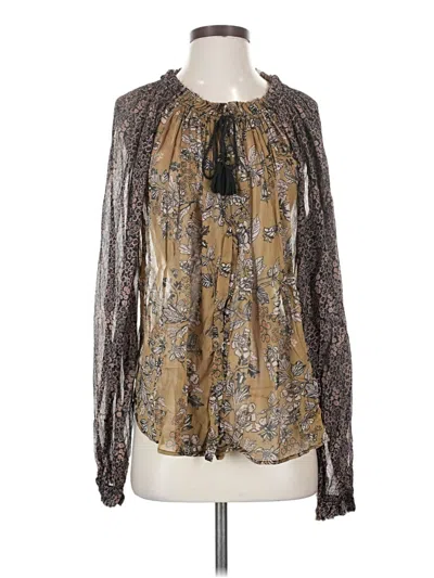 Pre-owned Free People Long Sleeve Blouse In Brown