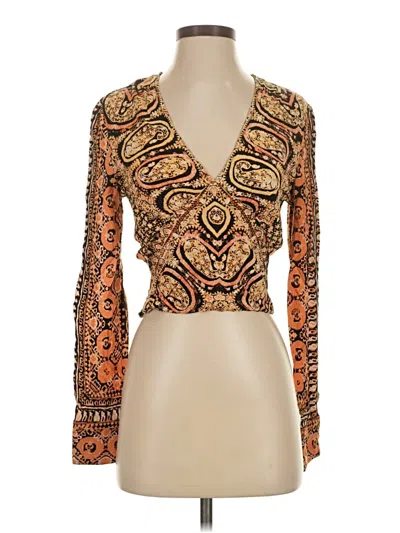 Pre-owned Free People Long Sleeve Blouse In Brown