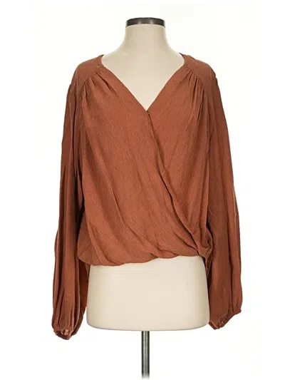 Pre-owned Free People Long Sleeve Blouse In Brown