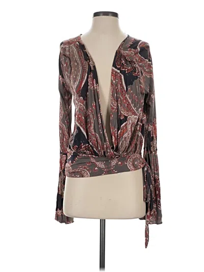 Pre-owned Free People Long Sleeve Blouse In Brown