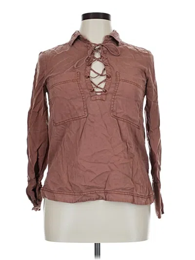 Pre-owned Free People Long Sleeve Blouse In Brown