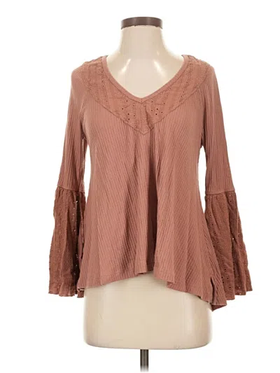 Pre-owned Free People Long Sleeve Blouse In Brown