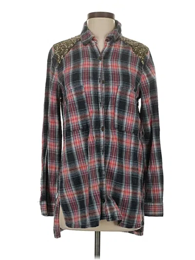 Pre-owned Free People Long Sleeve Blouse In Burgundy