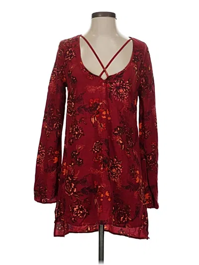 Pre-owned Free People Long Sleeve Blouse In Burgundy