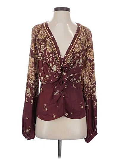 Pre-owned Free People Long Sleeve Blouse In Burgundy
