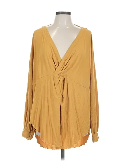 Pre-owned Free People Long Sleeve Blouse In Gold