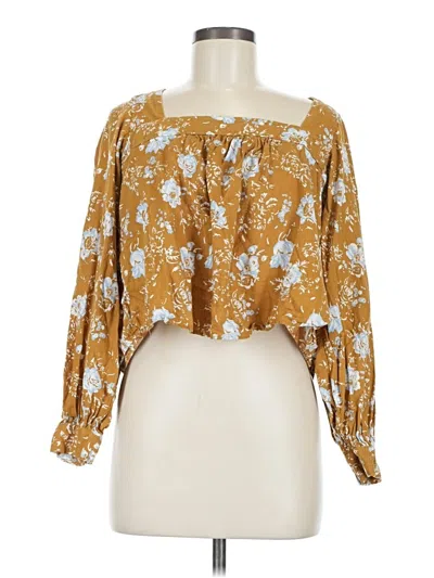 Pre-owned Free People Long Sleeve Blouse In Gold