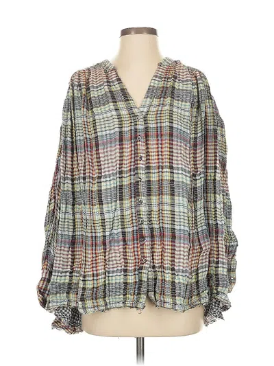 Pre-owned Free People Long Sleeve Blouse In Green