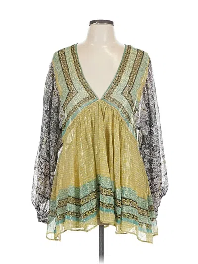 Pre-owned Free People Long Sleeve Blouse In Green