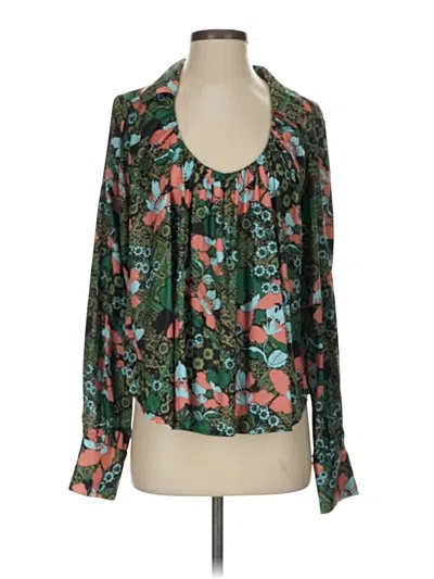 Pre-owned Free People Long Sleeve Blouse In Green
