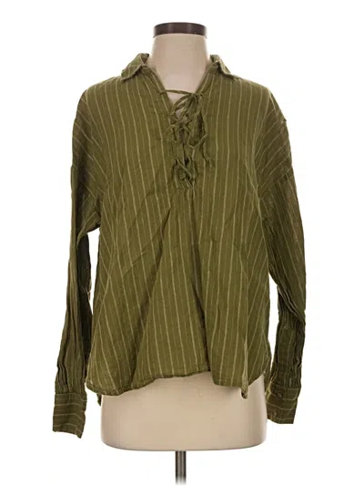Pre-owned Free People Long Sleeve Blouse In Green
