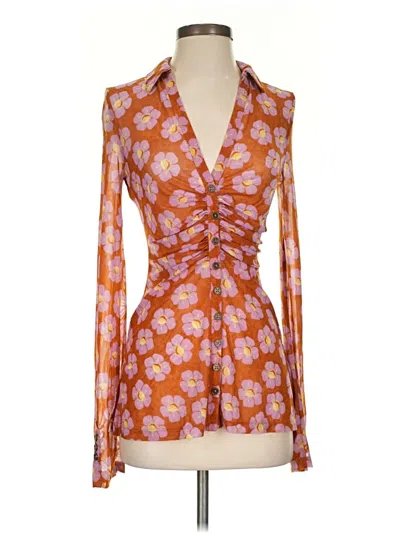 Pre-owned Free People Long Sleeve Blouse In Orange